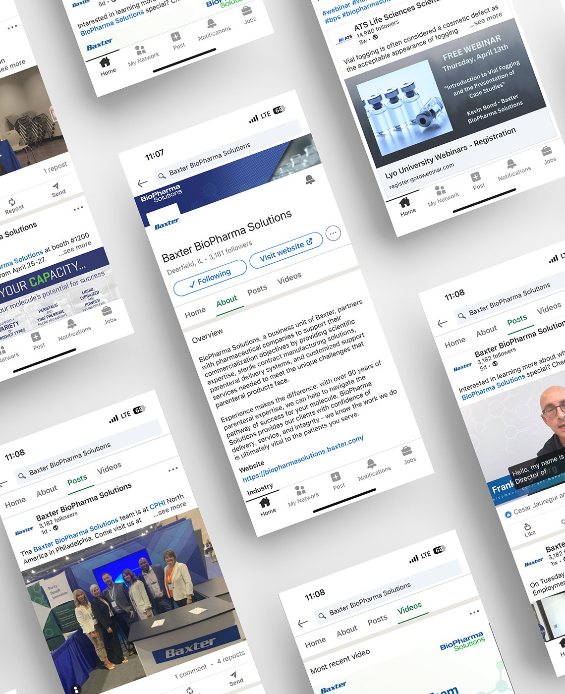 series of screenshots of the BioPharma Solutions Linkedin Page